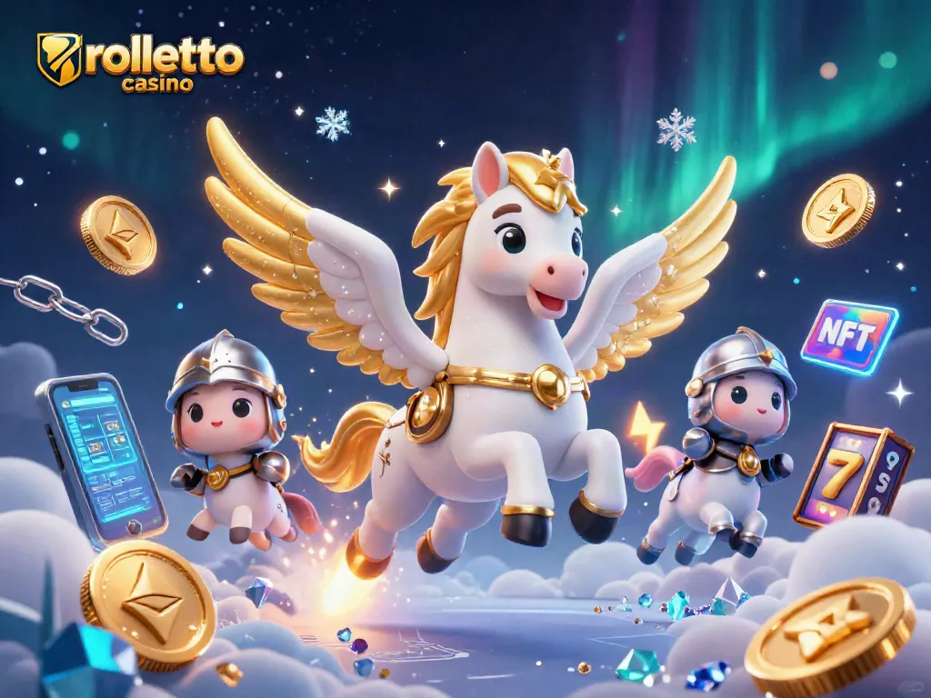 Experience the excitement of rolletto casino with knights and a celestial horse among vibrant gaming elements.
