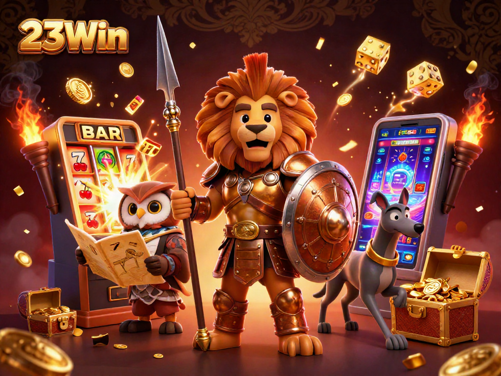 Spin and win big with 23Win's dynamic gaming experience featuring vibrant casino elements.