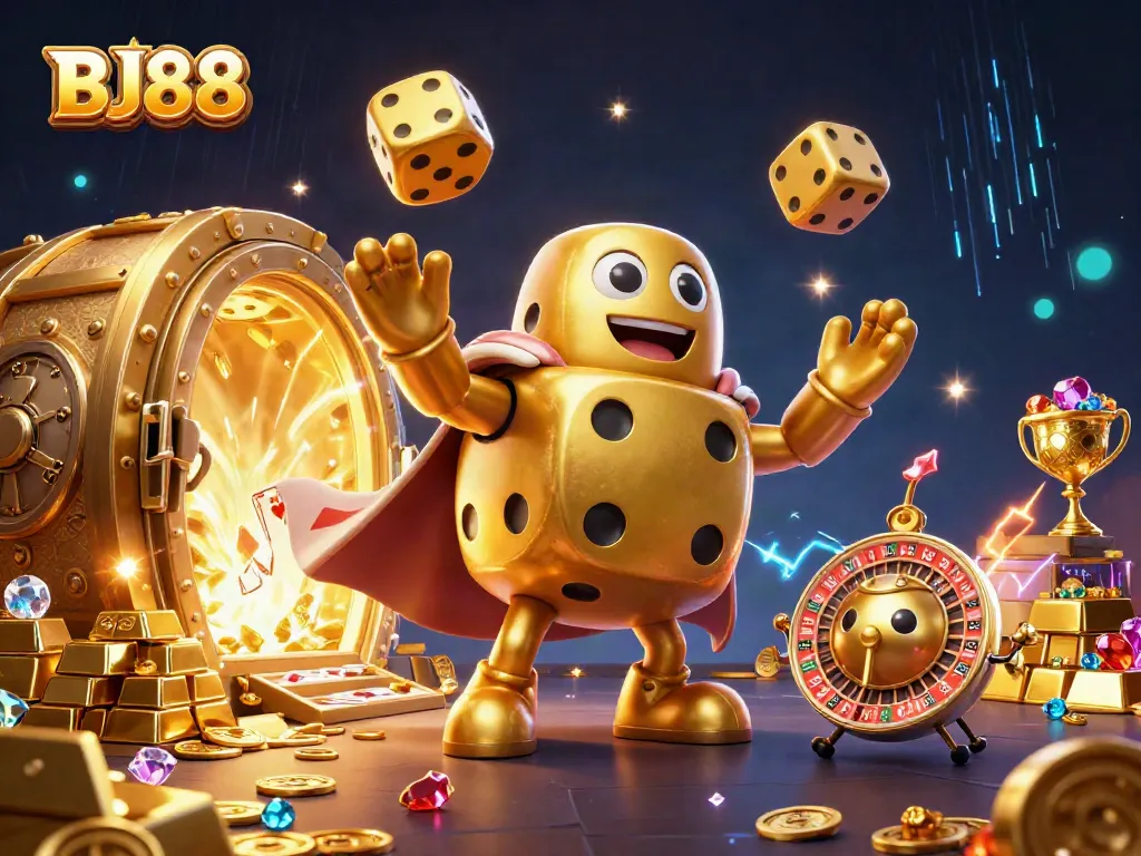 Experience thrilling action at BJ88 with 3D cartoon characters in a vibrant casino scene!