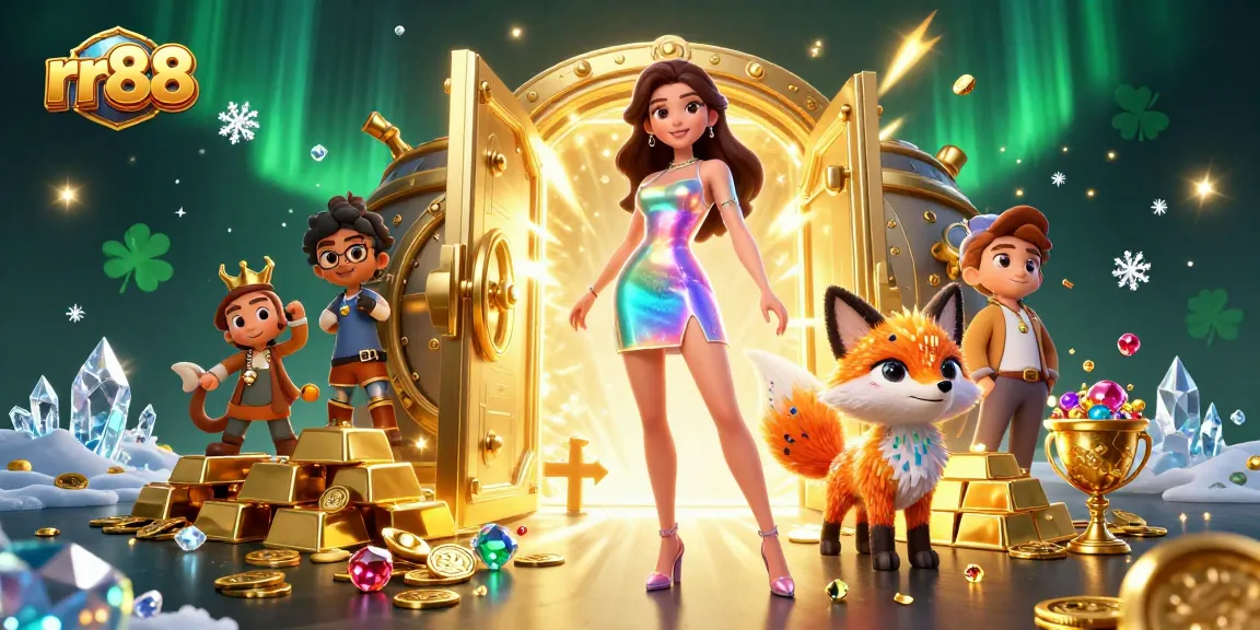 Join the winning action at rr88, featuring a vibrant casino scene with sparkling treasures and a colorful character.