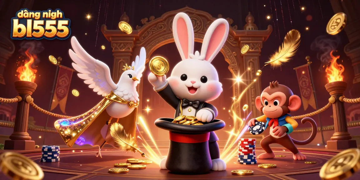 Experience đăng nhập bl555's magic as a rabbit pulls golden coins in a lively casino scene.