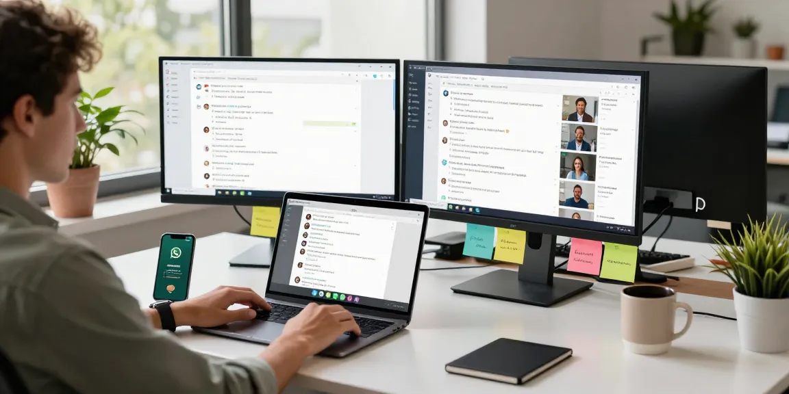 Using the WhatsApp電腦版 on a modern workspace, showcasing productivity and communication.