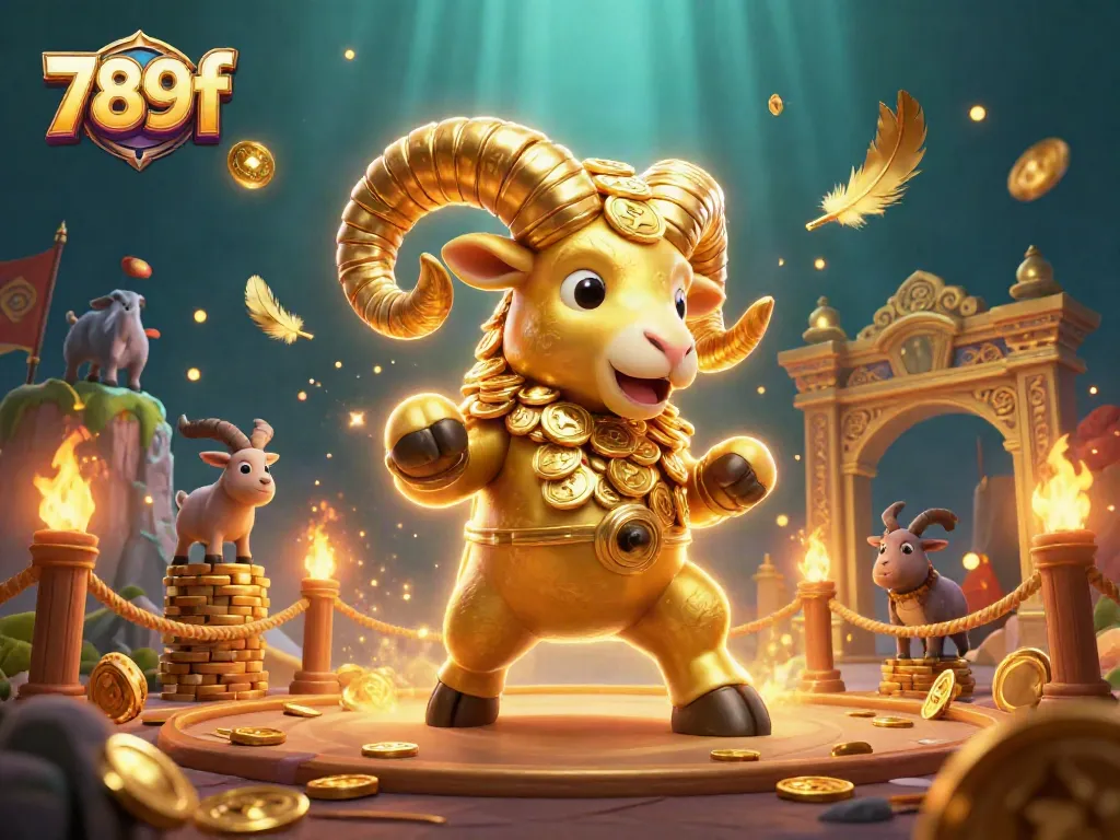 Experience thrilling action with 789f's golden ram charging through a vibrant casino scene.