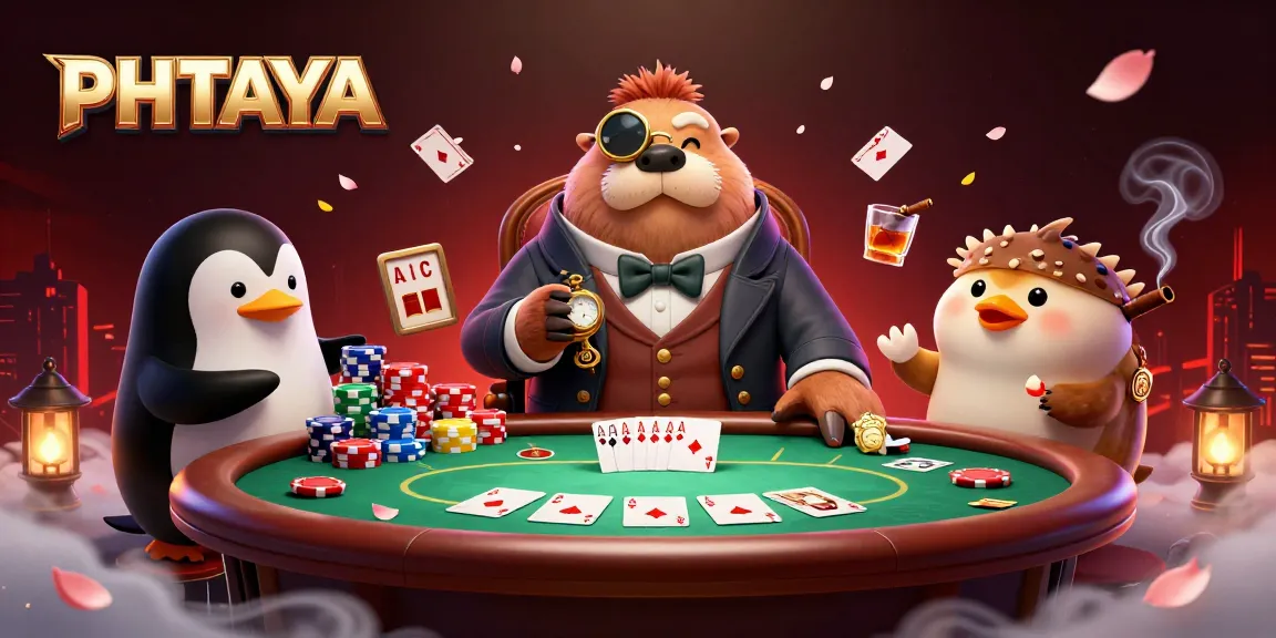 PHTAYA shows exciting underwater poker with a walrus, penguin dealer, and a bluffing pufferfish player.