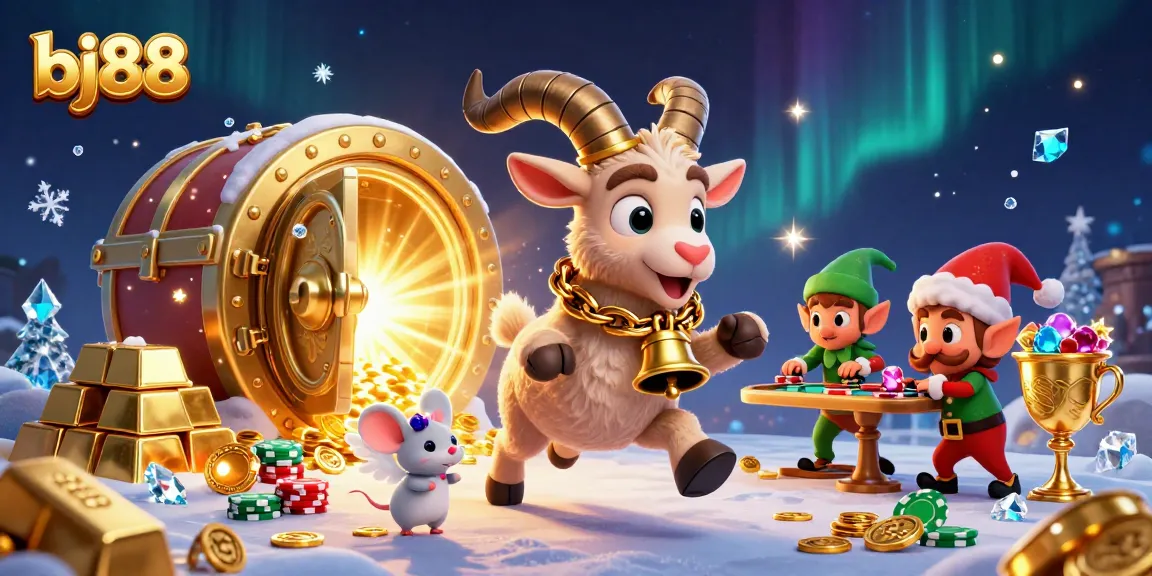 Experience exciting gameplay at bj88 with a vibrant 3D casino illustration showcasing festive characters and dynamic elements.