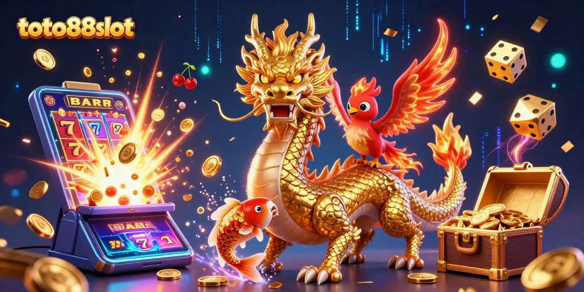 Experience thrilling gameplay at toto88slot with a golden dragon, phoenix, and coin explosion.