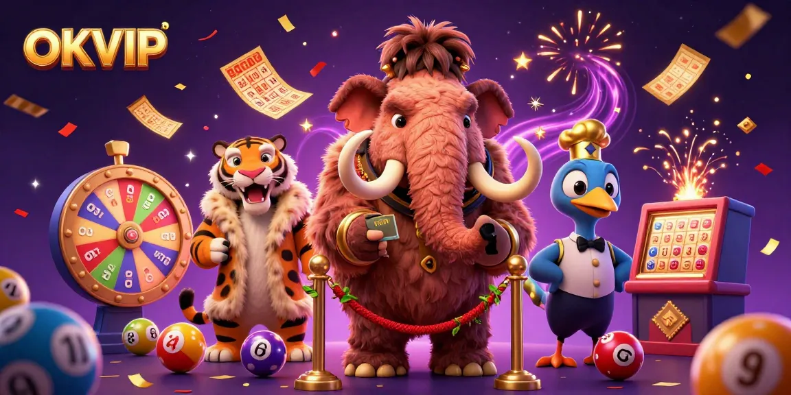 Experience the excitement of OKVIP with vibrant lottery elements and fun characters.