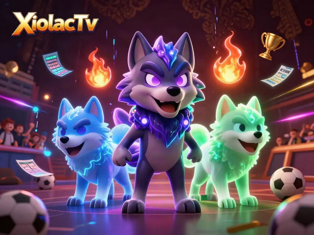 XoilacTv brings the excitement of sports betting alive with a dynamic 3D illustration featuring animated wolves and vibrant gambling elements.