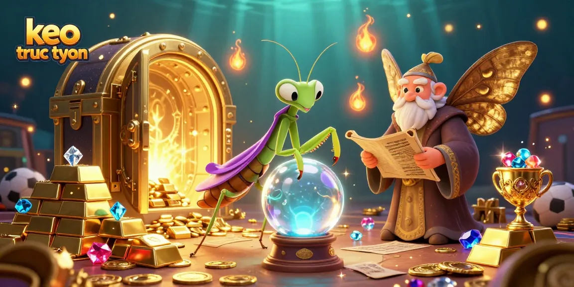 Engage with keo truc tuyen through a vibrant 3D scene featuring sports betting elements and mystical characters.