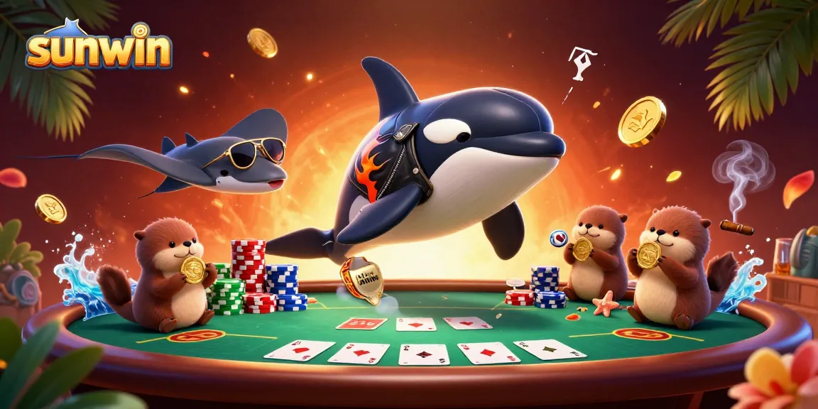 Experience the thrill of sunwin with dynamic 3D casino characters and vibrant poker elements.