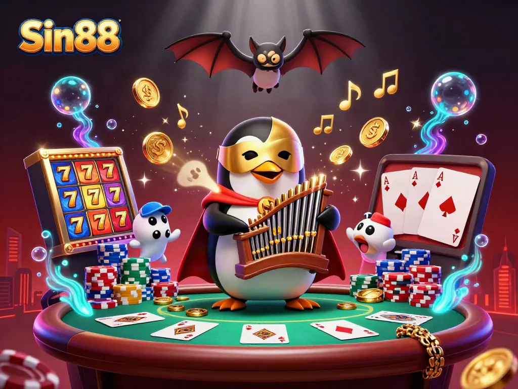 Experience thrilling gameplay at Sin88 with golden coins and vibrant casino elements in a captivating scene.