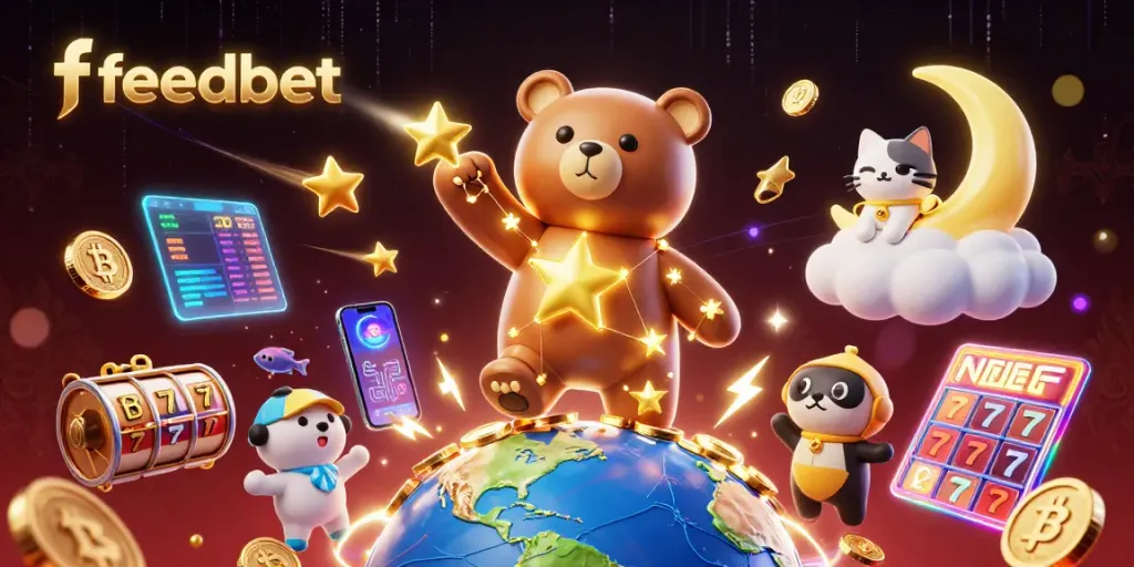 Engage with feedbet through vibrant slot games in this ultra-detailed 3D casino illustration.