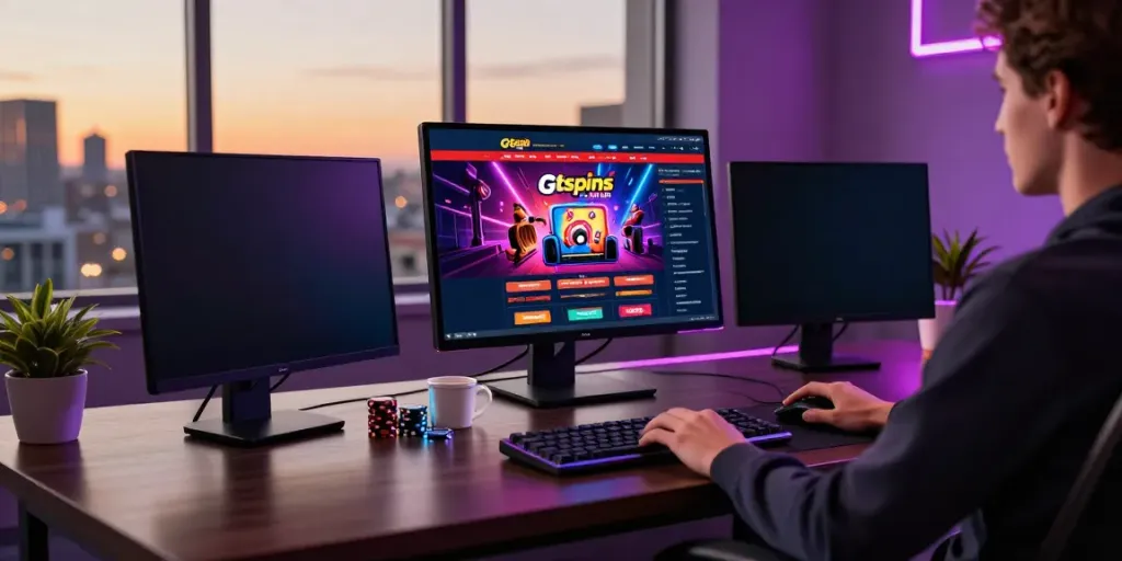 Engaging gaming setup featuring Gtspins Casino UK on screen, inviting atmosphere.