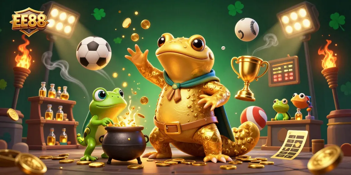 Experience the excitement of EE88 with casino-themed characters surrounded by vibrant gaming elements.