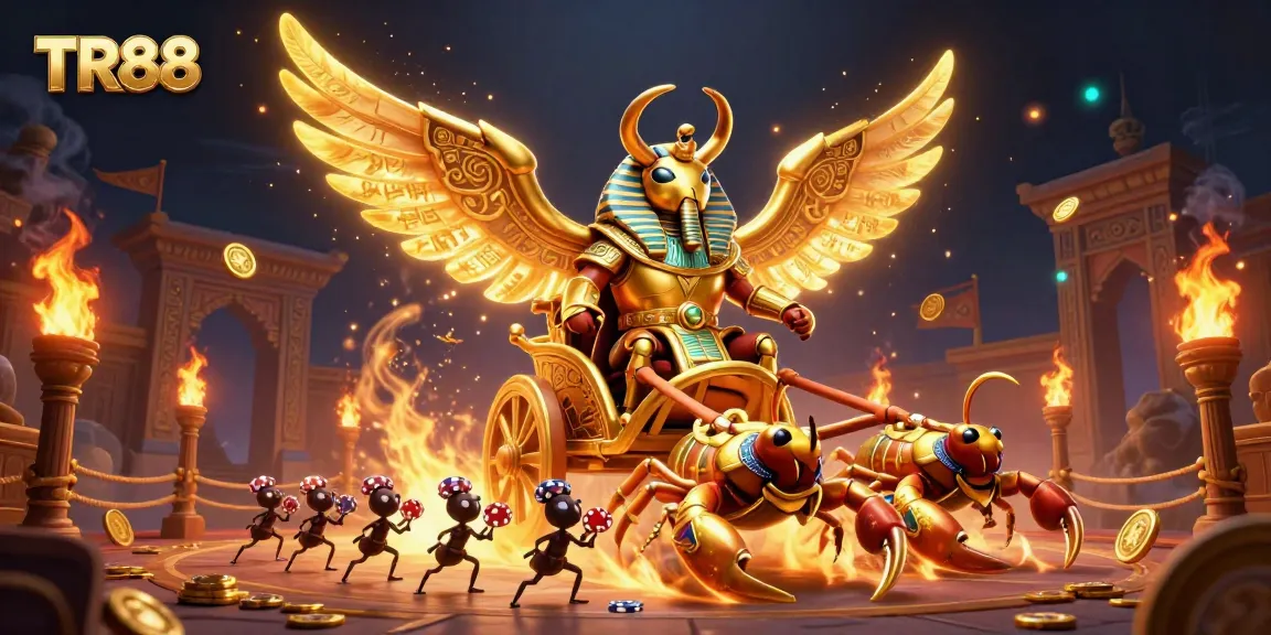 Spin to win at TR88 with a dynamic scene of a golden scarab beetle in an exhilarating casino!