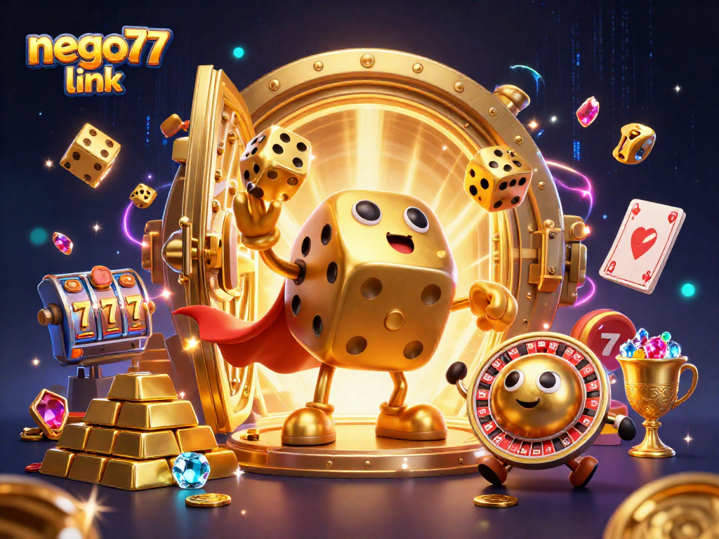 Engage with the exciting nego77 link showcasing a vibrant casino scene with lively characters and dazzling treasures.