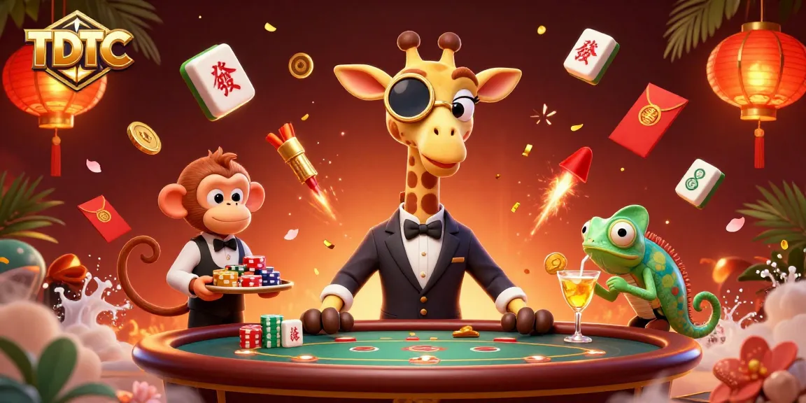 Engage in high-stakes gameplay with TDTC featuring a high-roller giraffe, poker chips, and dynamic game elements.