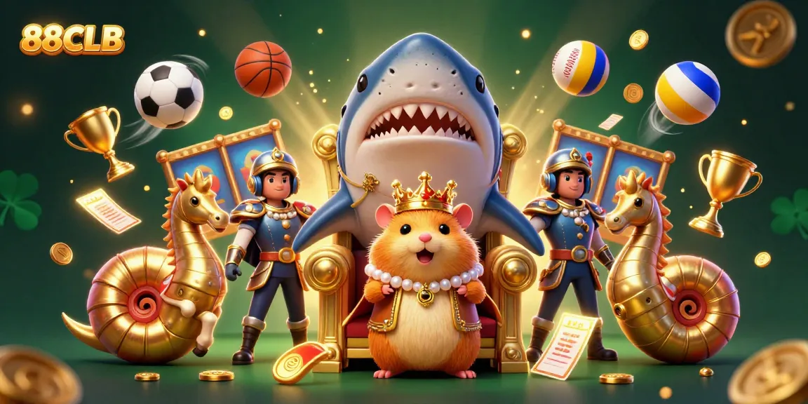 Engage with 88CLB's dynamic gaming scene featuring a hamster king and slot elements for thrilling wins.
