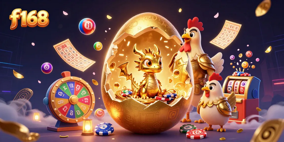 Experience the excitement of f168 with golden treasures, dragon motifs, and vibrant casino elements.