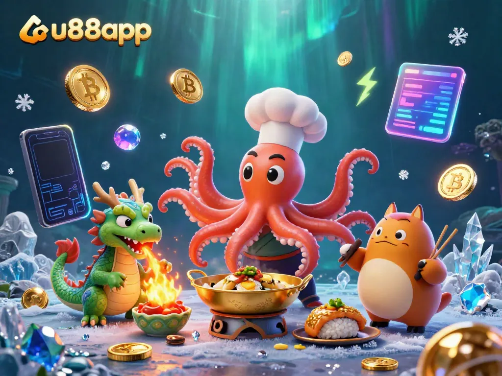 Engage with the exciting world of au88app through this vibrant 3D casino illustration featuring dynamic characters and crypto imagery.
