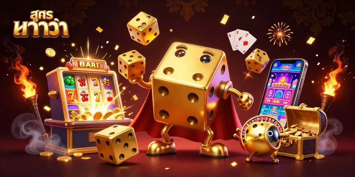 Experience the thrill of สูตร บาคาร่า in this vibrant 3D casino scene featuring a dynamic golden dice golem.