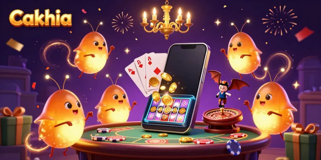 Cakhia illuminates a vibrant underground casino, showcasing a lively team of glowworms lighting a card table with game elements surrounding them.