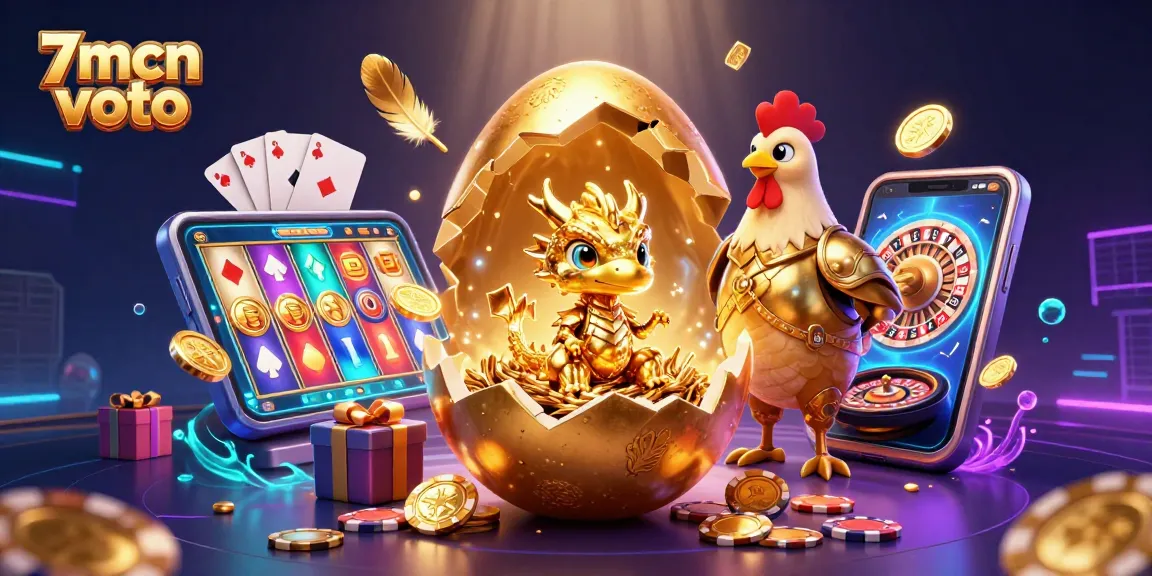 Engage with 7mcn voto through a vibrant illustration showcasing a golden dragon amidst poker chips and casino games.