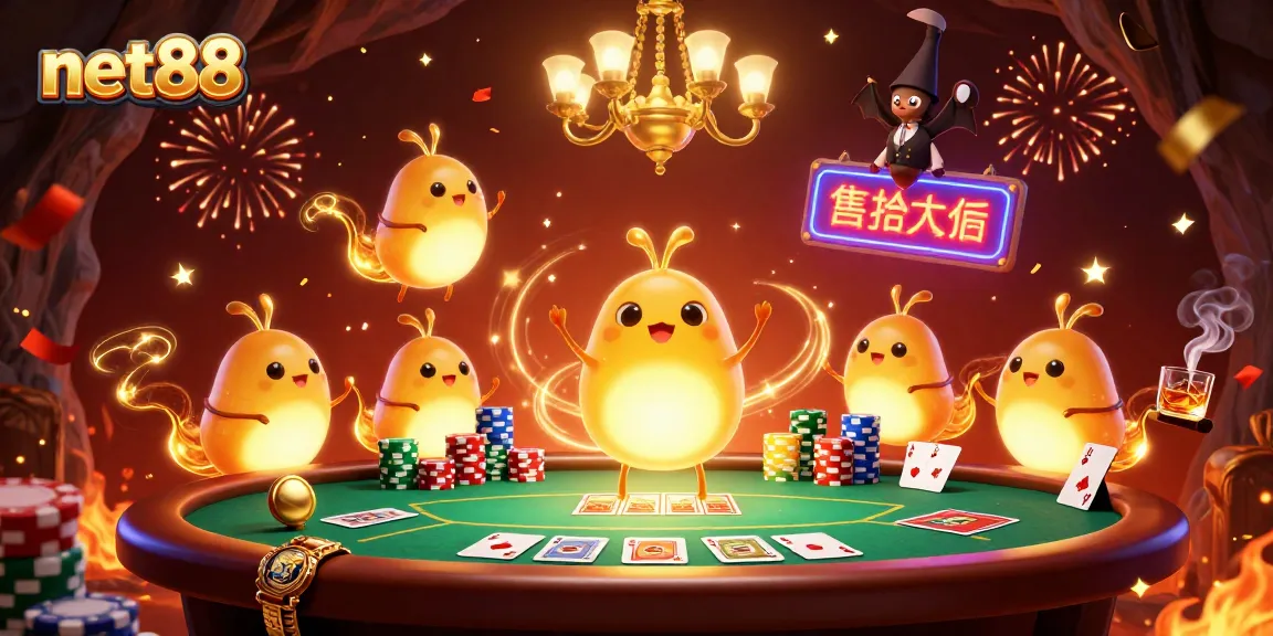 Engage with net88 casino's vibrant atmosphere as glowworms illuminate the gaming scene.