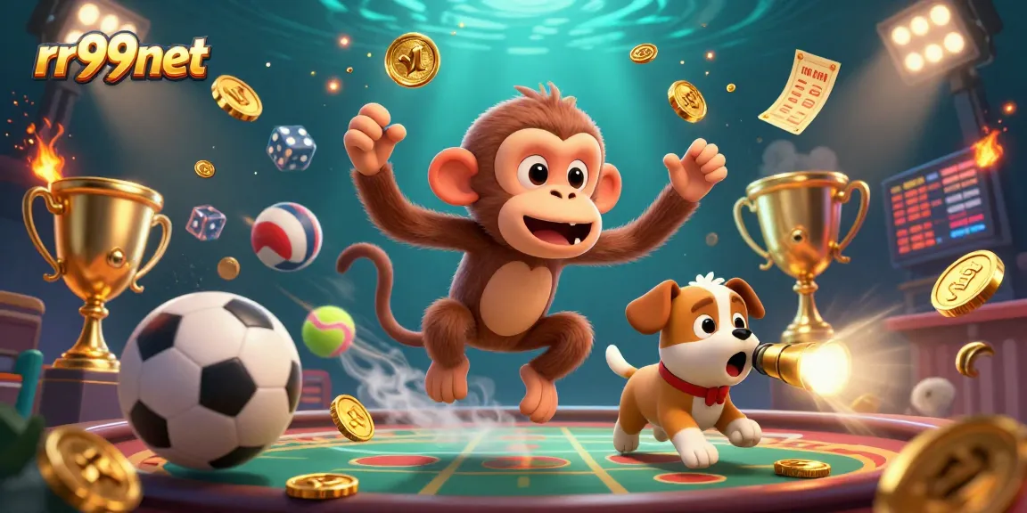 Experience thrilling gameplay at rr99net with a poltergeist monkey juggling golden treasures in a captivating casino.