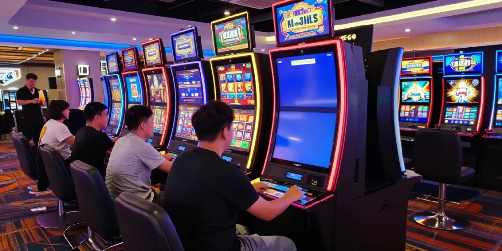 Players enjoying slots that accept credit cards in a vibrant online casino atmosphere.