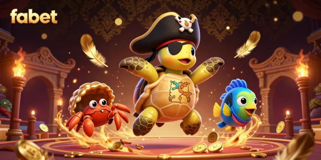Engage with fabet's thrilling online casino experience through vibrant 3D characters and exciting treasure imagery.