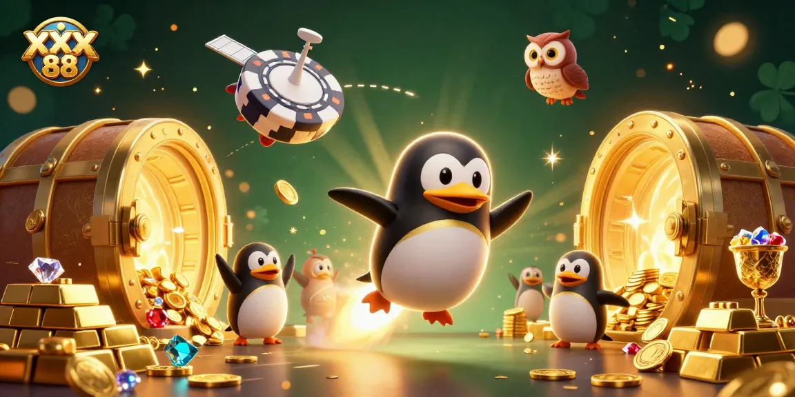 Experience the thrill of winning with XX 88 in an exciting golden penguin adventure featuring dazzling casino treasures.