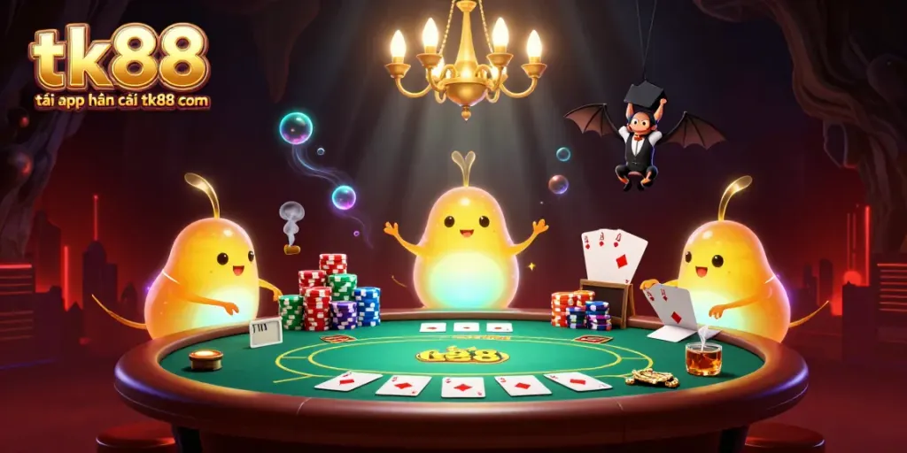Light up your chance at tk88 tại app nhà cái tk88 com with a vibrant cartoon casino scene filled with glowworms and gaming elements.