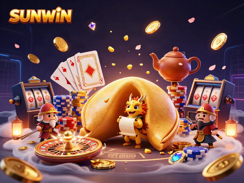 Experience the thrilling world of SUNWIN with golden elements and enchanting characters in this magical casino scene.