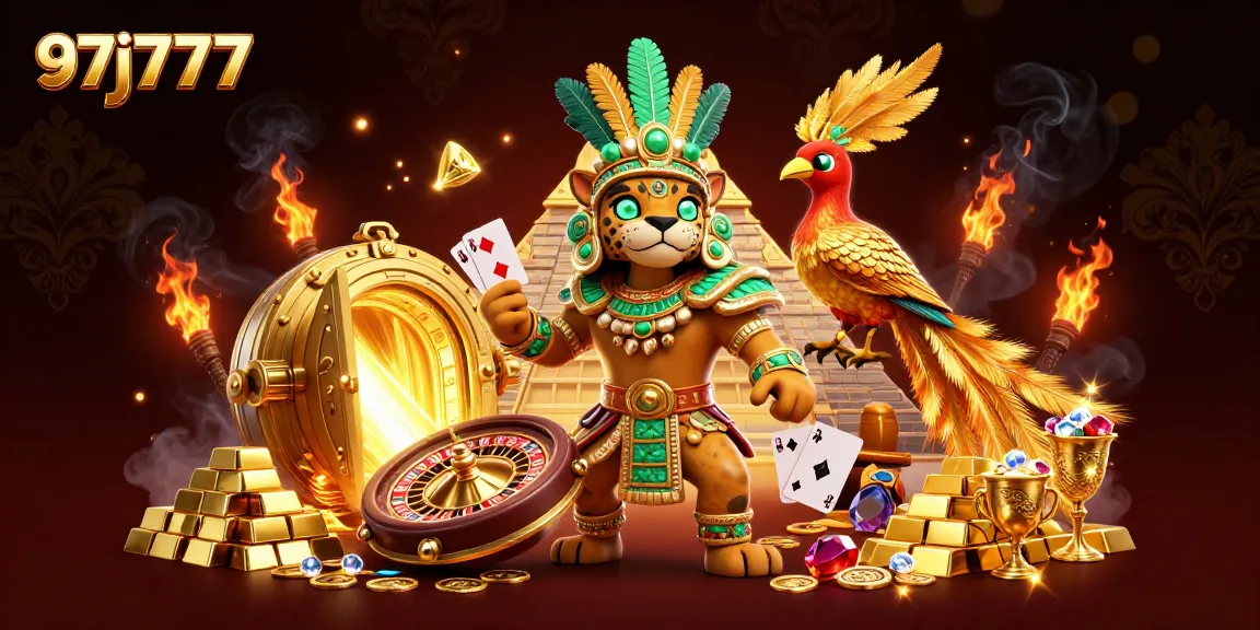 Experience the thrilling world of 97j777 with a Mayan priest and live casino elements bursting with gems.