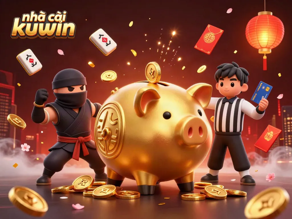 Witness the lively battle between characters at nhà cái kuwin, featuring a piggy bank sumo wrestler and more.
