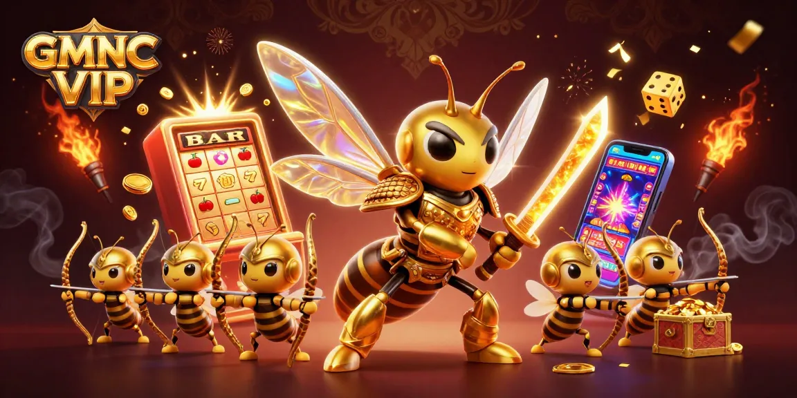 Experience GMNC VIP with thrilling symbols from a vibrant 3D online casino scene.