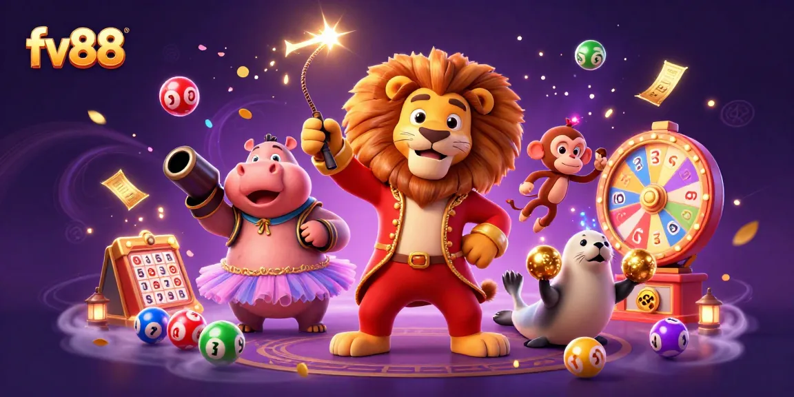 Experience top-tier thrills at fv88 with vibrant lottery balls and dazzling circus characters.