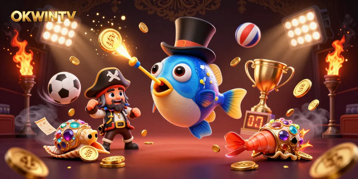 Experience the high-stakes excitement of OKWINTV with vibrant sports elements and 3D characters