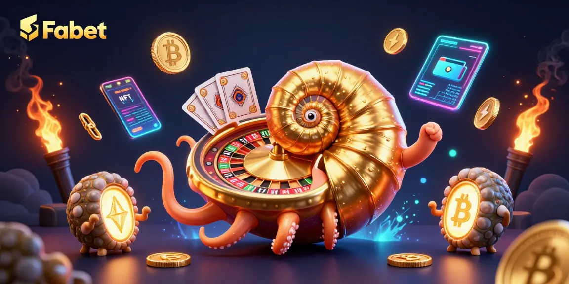 Experience the thrill of winning at Fabet with a vibrant 3D casino illustration featuring a giant nautilus roulette wheel.
