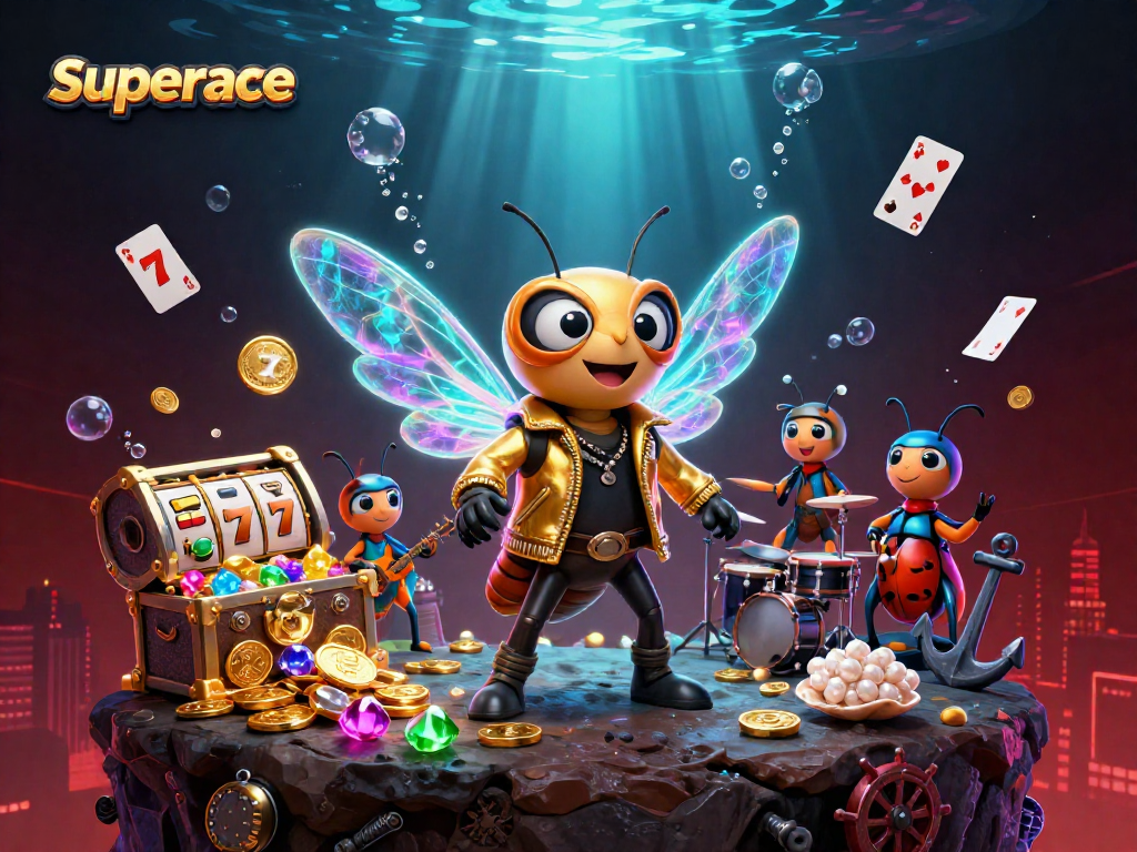 Engage with superace slot gameplay featuring a lively rock star scene and winning symbols.