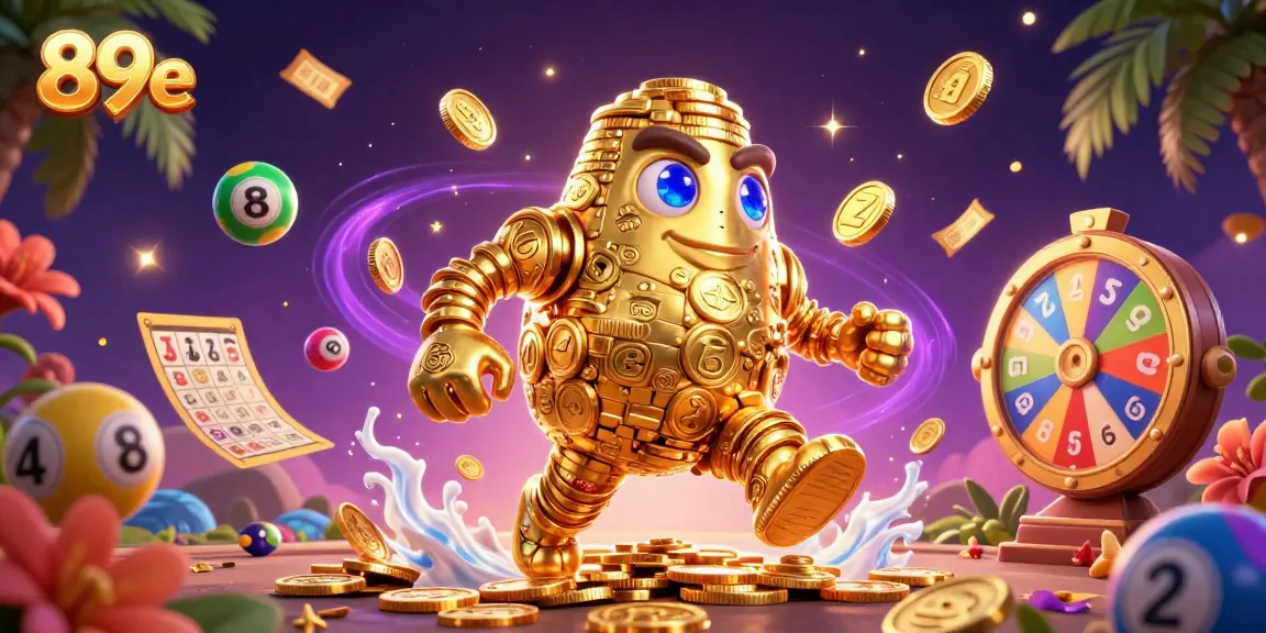 Experience the magic of 89e with a dynamic casino scene featuring shimmering golden coins, vibrant lottery elements, and playful game symbols.