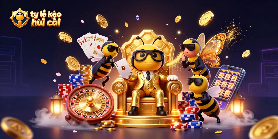 Bet on tỷ lệ kèo nhà cái with an illustration of a buzzing casino atmosphere featuring vibrant characters and games.