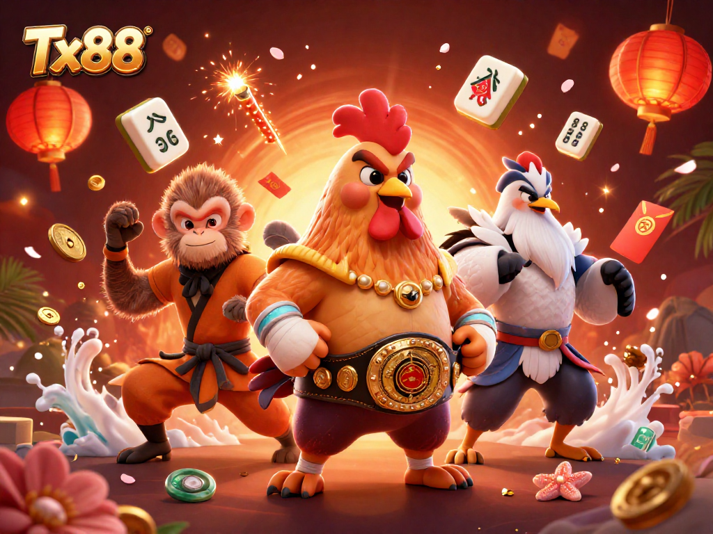 Enhance your experience with Tx88's dynamic 3D casino scene featuring vibrant characters and gambling elements.