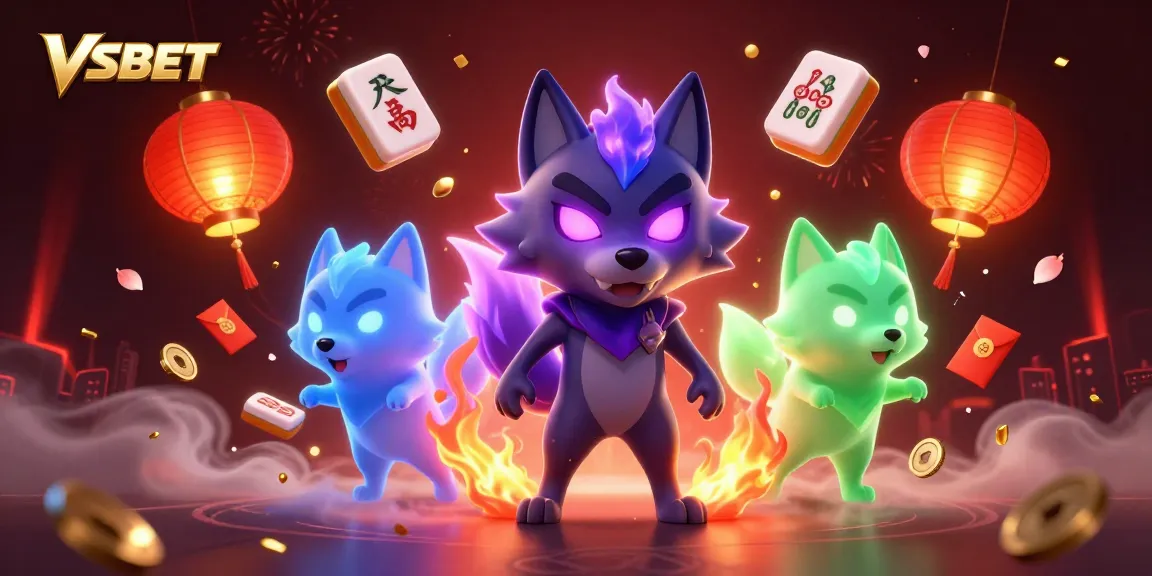 Win big with VSBET as a mystical wolf pack leads the way in this vibrant casino scene.