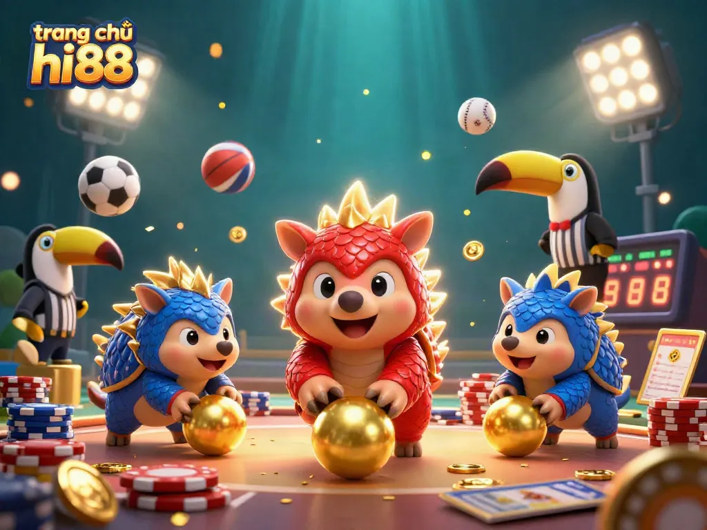 Engage in vibrant gaming with trang chủ hi88 as rival pangolins spin golden balls through poker chips.