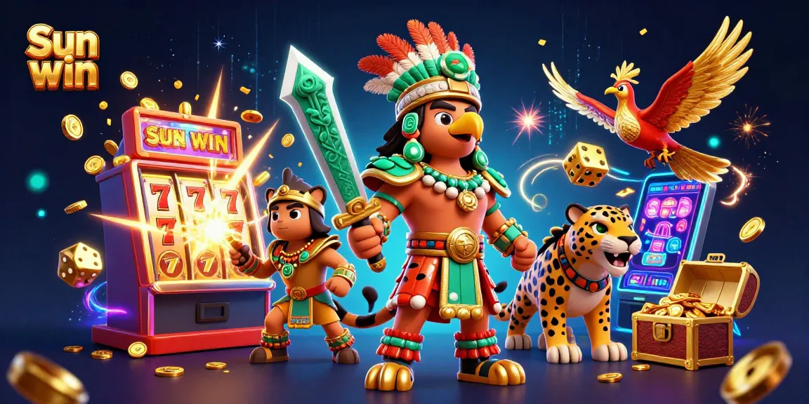 Engage in thrilling slots action with Sun win featured in a vibrant 3D illustration.