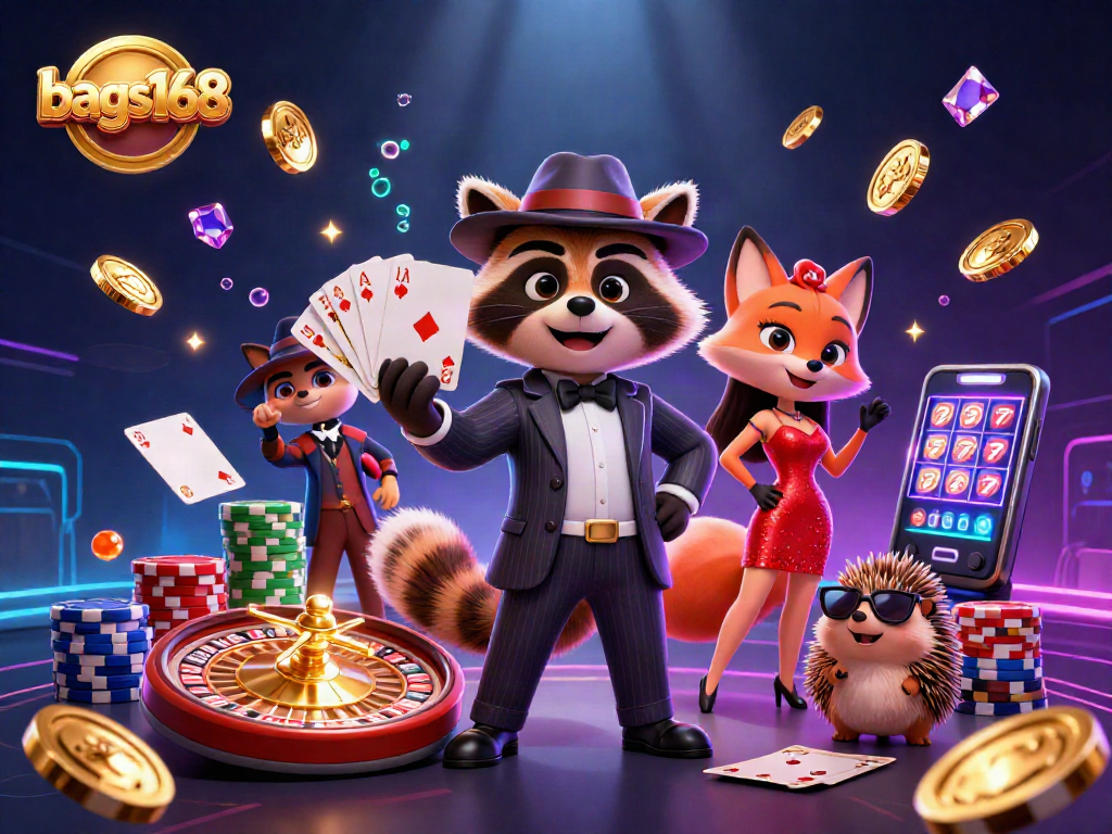 Bags168: Play thrilling games with a stylish raccoon, fox, and hedgehog in action.