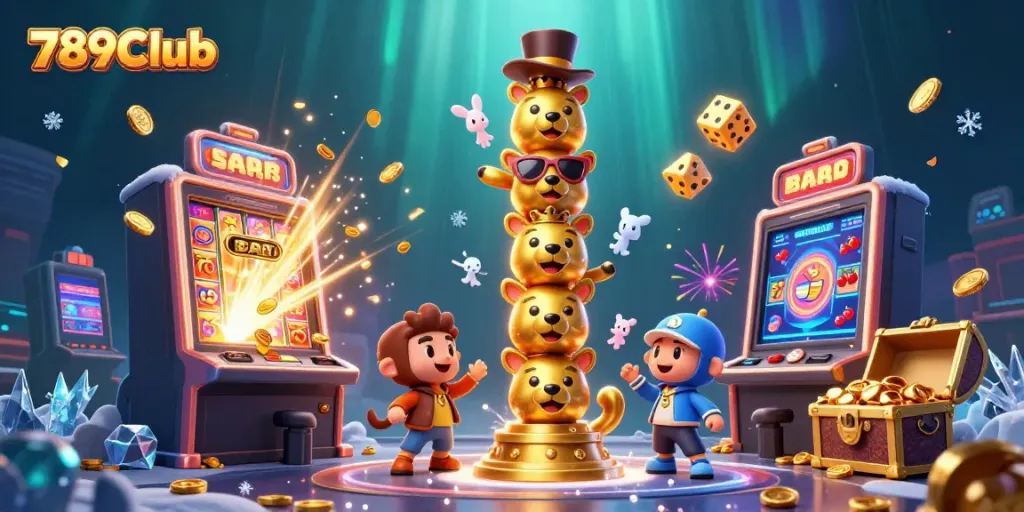Experience the thrilling world of 789Club with vibrant casino game elements and a dynamic golden totem pole.