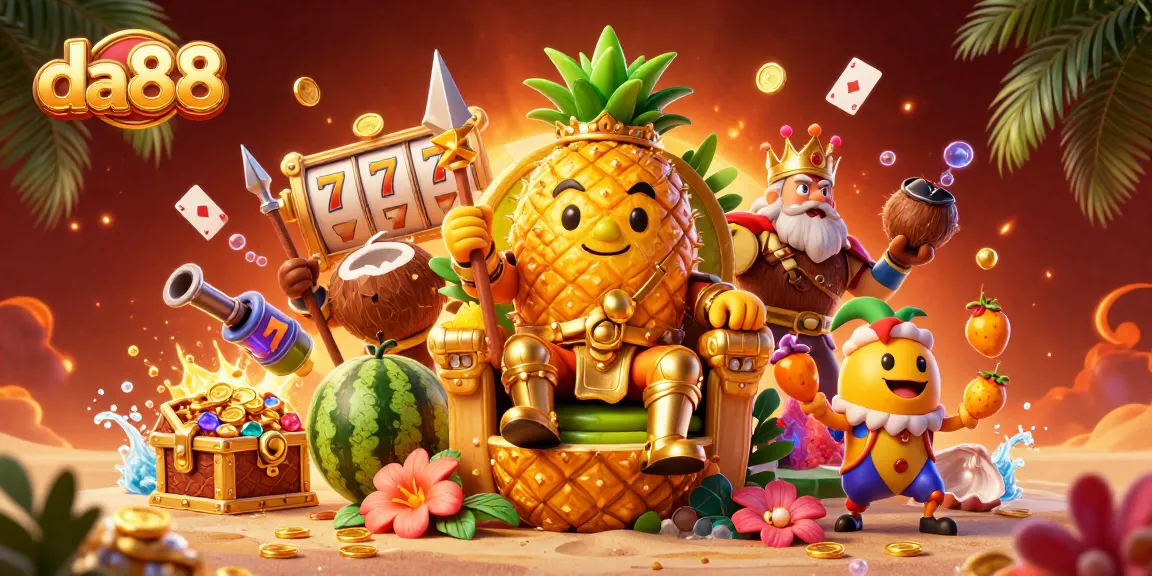 da88 brings excitement to players with a golden pineapple king and vibrant casino elements.